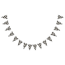 白黒のレーシングフラ市松模様にグ バンティングフラッグ