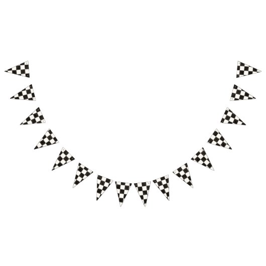 白黒のレーシングフラ市松模様にグ バンティングフラッグ (全)