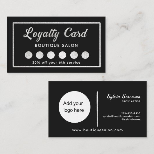 白黒のロゴカスタムのお客様 ロイヤリティカード (正面/裏面)