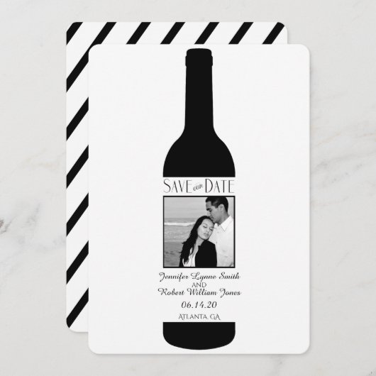 白黒のワイエレガントンの結婚式の日付を保存 セーブザデート (正面/裏面)