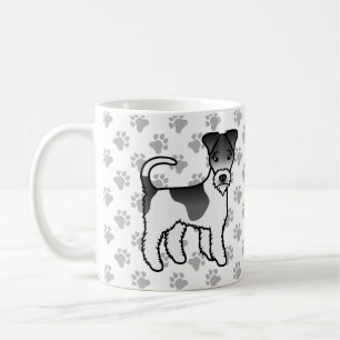 白黒のワイヤーフォックステリー犬のイラスト コーヒーマグカップ