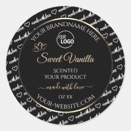 白黒のワードアート製品ラベルのロゴ金ゴールド ラウンドシール