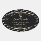 白黒のワードアート製品ラベルのロゴ金ゴールド 楕円形シール (正面)