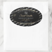 白黒のワードアート製品ラベルのロゴ金ゴールド 楕円形シール (バッグ)