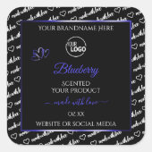 白黒のワードクラウドブルー製品ラベルロゴ スクエアシール (正面)