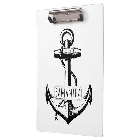 白黒のヴィンテージいかりと名前航海の クリップボード (左)