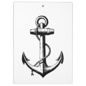 白黒のヴィンテージいかりと名前航海の クリップボード (裏面)