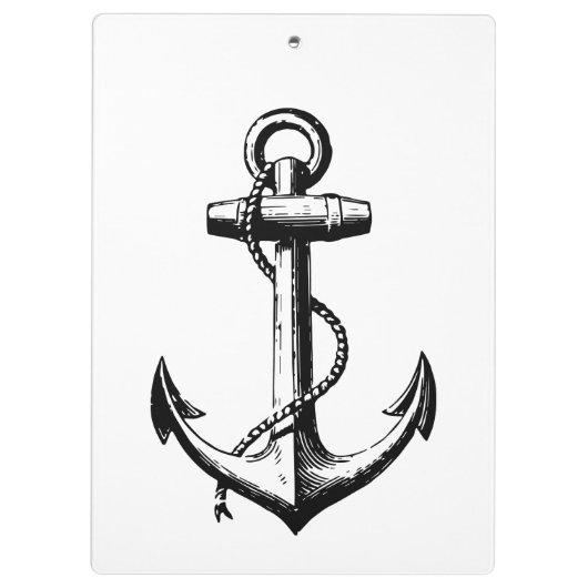 白黒のヴィンテージいかりと名前航海の クリップボード (裏面)