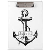白黒のヴィンテージいかりと名前航海の クリップボード (正面)