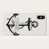 白黒のヴィンテージいかりと名前航海の Case-Mate iPhoneケース (裏面(横))