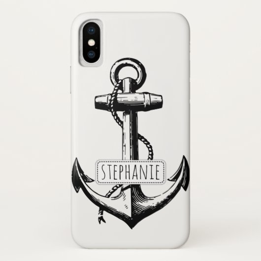 白黒のヴィンテージいかりと名前航海の Case-Mate iPhoneケース (裏面)