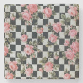 白黒のヴィンテージのバラ ストーンコースター (正面)