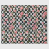 白黒のヴィンテージのピンクのバラ ラッピングペーパー (フラット)