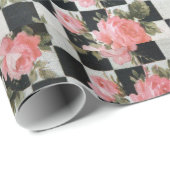 白黒のヴィンテージのピンクのバラ ラッピングペーパー (ロールコーナー)