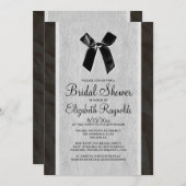 白黒のヴィンテージの弓リネンブライダルシャワーの招待 招待状 (正面/裏面)