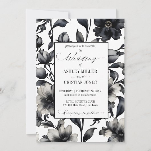 白黒のヴィンテージエレガントが全部結婚の 招待状 (正面)