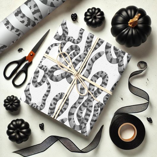 白黒のヴィンテージスネークパターン ラッピングペーパーシート