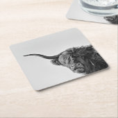 白黒の丈夫な高地牛 スクエアペーパーコースター (アングル)