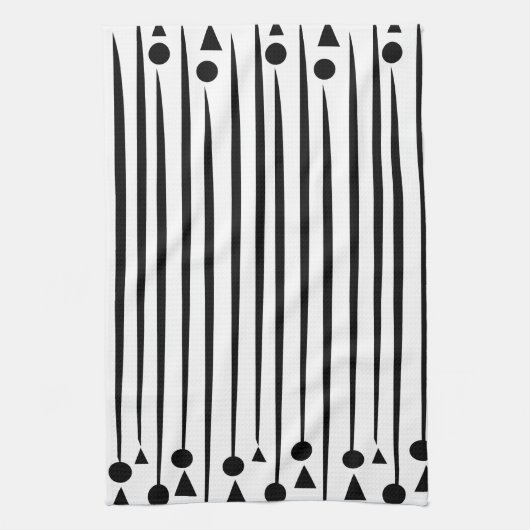 白黒の三角形の三角形パターストライプン キッチンタオル (縦)