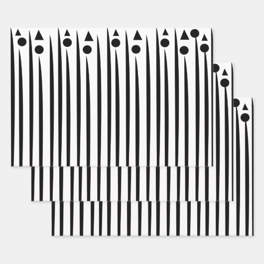 白黒の三角形の三角形パターストライプン ラッピングペーパーシート (セット)