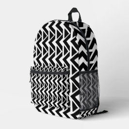 白黒の三角形の山形のパタストライプーン プリントバックパック
