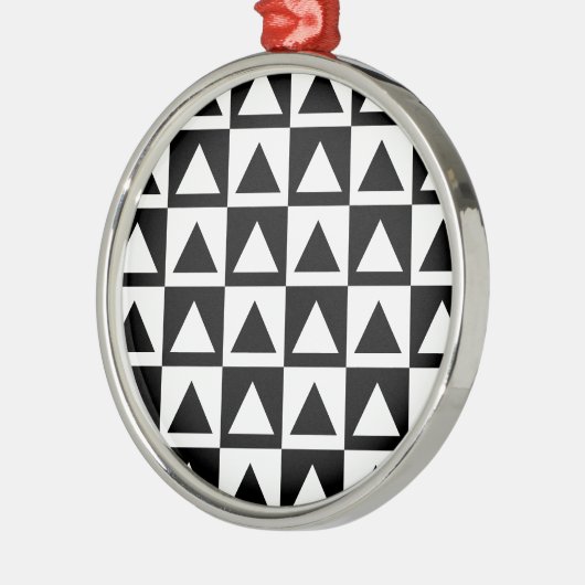 白黒の三角形の幾何形状パターン メタルオーナメント (左)