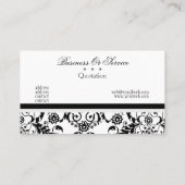 白黒の上品でエレガントなダマスク織の花柄 名刺 (裏面)