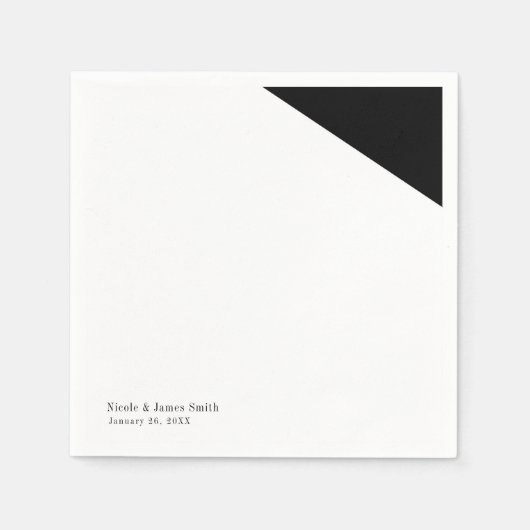 白黒の上品な三角形の結婚披露宴 スタンダードカクテルナプキン (正面)