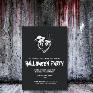 白黒の不気味なハロウィン 招待状