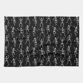 白黒の不気味踊りスケルトン キッチンタオル (横)