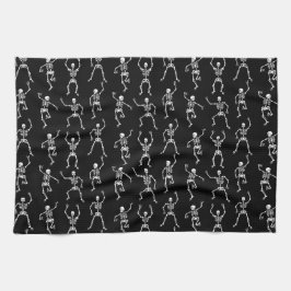 白黒の不気味踊りスケルトン キッチンタオル