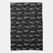 白黒の不気味踊りスケルトン キッチンタオル (縦)