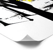 白黒の世界の青と黄色の葉 ポスター (角)