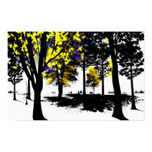 白黒の世界の青と黄色の葉