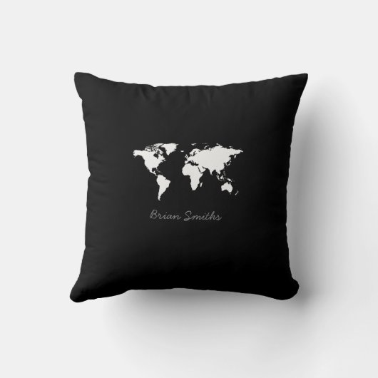 白黒の世界パーソナライズされたマップ クッション (裏面)