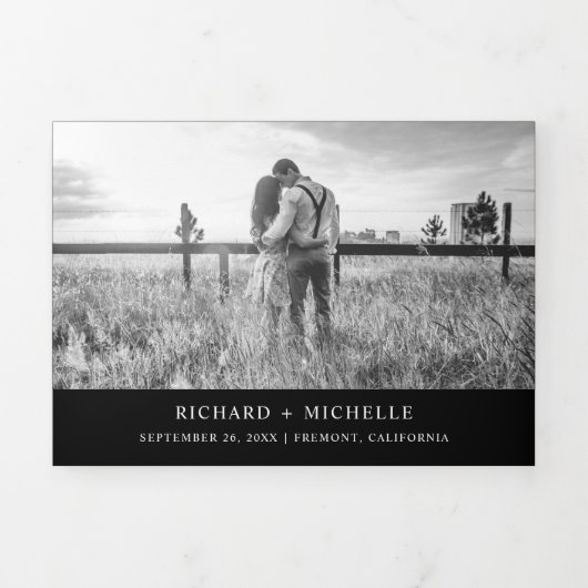 白黒の世界地図と一の国結婚の地図 三つ折り招待状 (カバー)