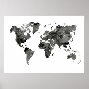 白黒の世界地図ポスター ポスター