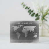 白黒の世界地図、ここに来てほしい ポストカード (スタンド正面)