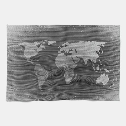 白黒の世界地図 キッチンタオル (横)
