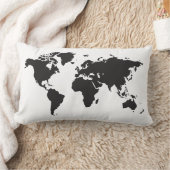白黒の世界地図 ランバークッション (ブランケット)