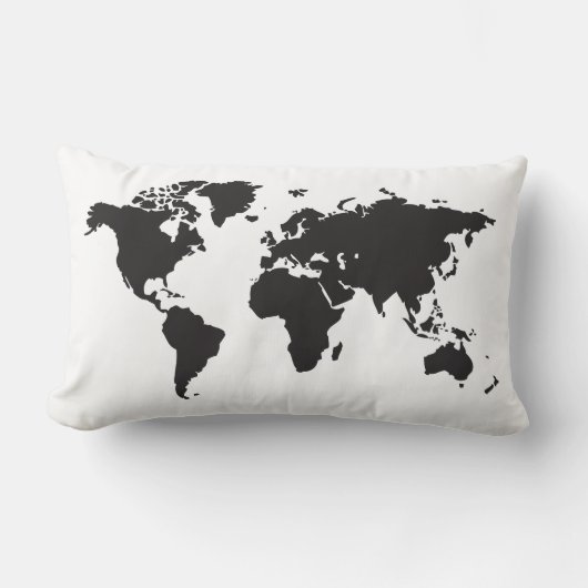 白黒の世界地図 ランバークッション (正面)