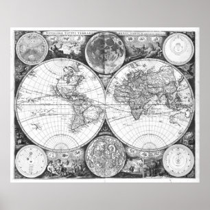 白黒の世界地図(1672) ポスター