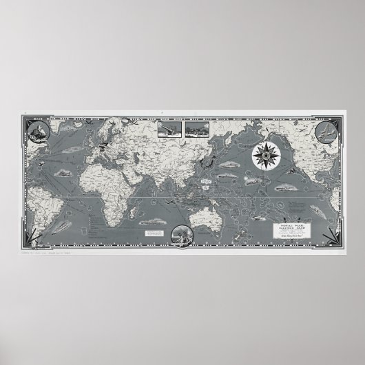白黒の世界地図Total War Battle Map ポスター (正面)