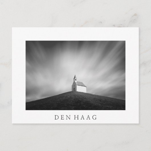 白黒の丘の上の教会 ポストカード (正面)