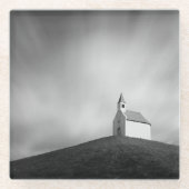 白黒の丘のChuch ガラスコースター (正面)