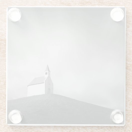 白黒の丘のChuch ガラスコースター (裏面)