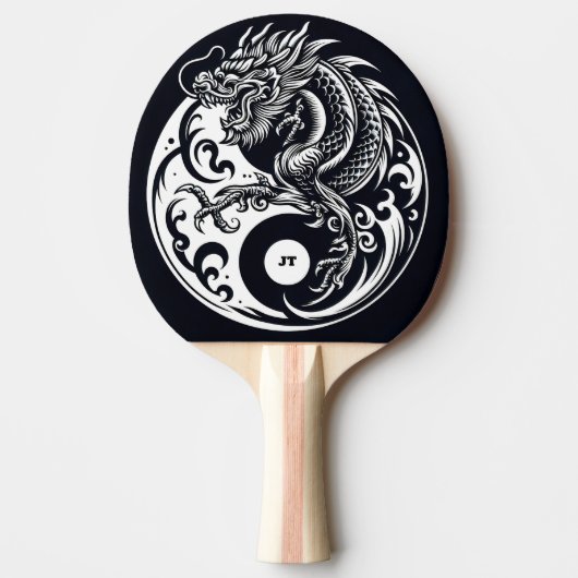 白黒の中国のドラゴンのオーダーメイド 卓球ラケット (正面)