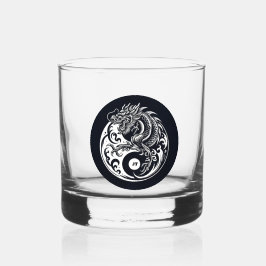 白黒の中国のドラゴンパーソナライズ ウイスキーグラス