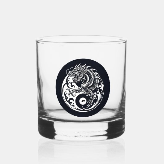白黒の中国のドラゴンパーソナライズ ウイスキーグラス (正面)