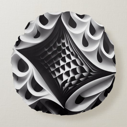 白黒の丸い化粧枕 ラウンドクッション (正面)